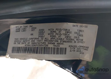 2000 Toyota Tacoma from USA, damaged, VIN 4TAVL52N3YZ684726